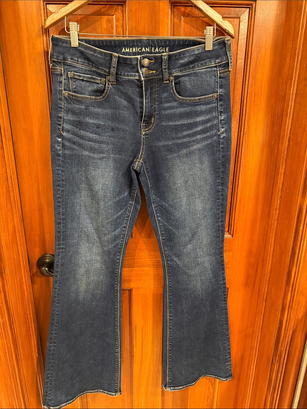 Low Rise American Eagle Outfitters Dark Blue Flared Women's Jeans